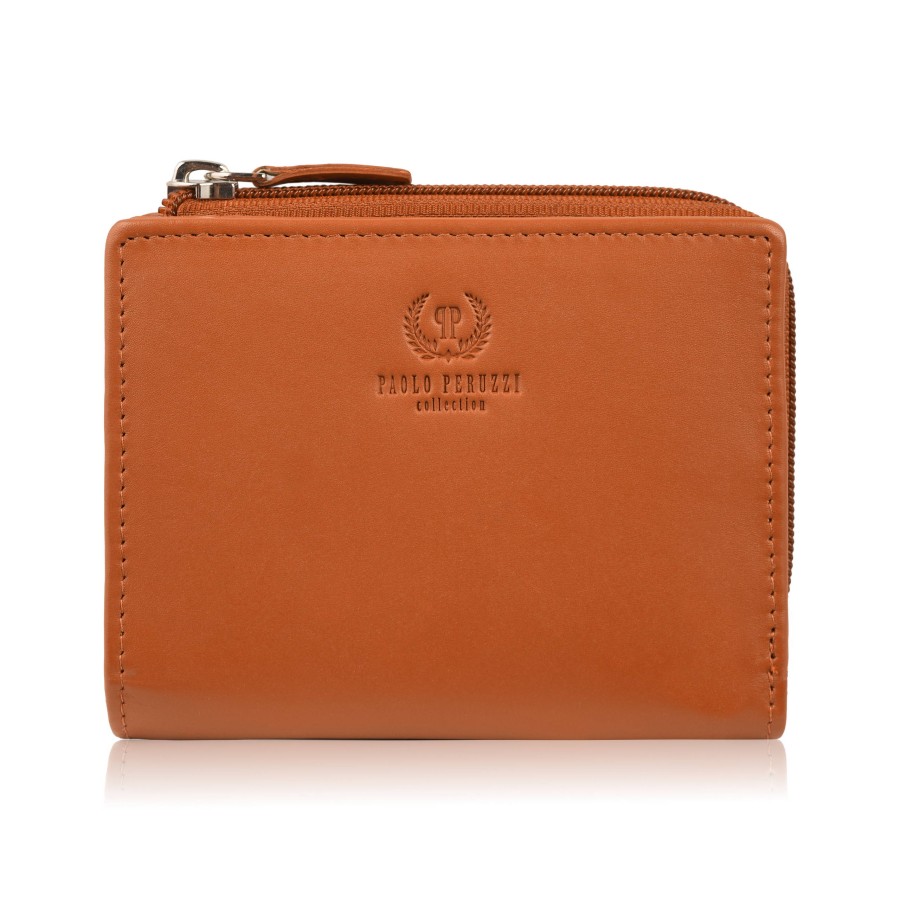 Women's leather wallet small orange in horizontal orientation with RFID Paolo Peruzzi SL-06-OR