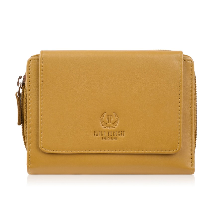 Portfel damski skórzany żółty duży w orientacji poziomej z RFID Paolo Peruzzi SL-07-MNG