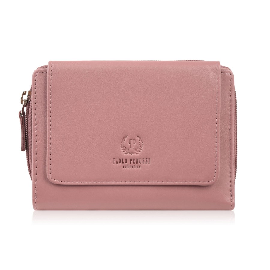 Portfel damski skórzany różowy duży w orientacji poziomej z RFID Paolo Peruzzi SL-07-PI
