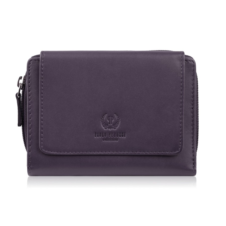 Portfel damski skórzany fioletowy duży w orientacji poziomej z RFID Paolo Peruzzi SL-07-VI
