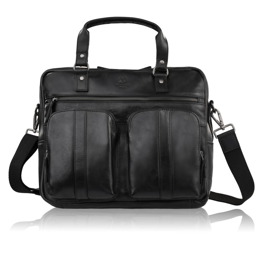 Skórzana torba na laptopa męska na dokumenty czarna Paolo Peruzzi SL-01-BL