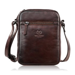 Saszetka męska skórzana na ramię klasyczna brązowa mała funkcjonalna Paolo Peruzzi SL-03-BR