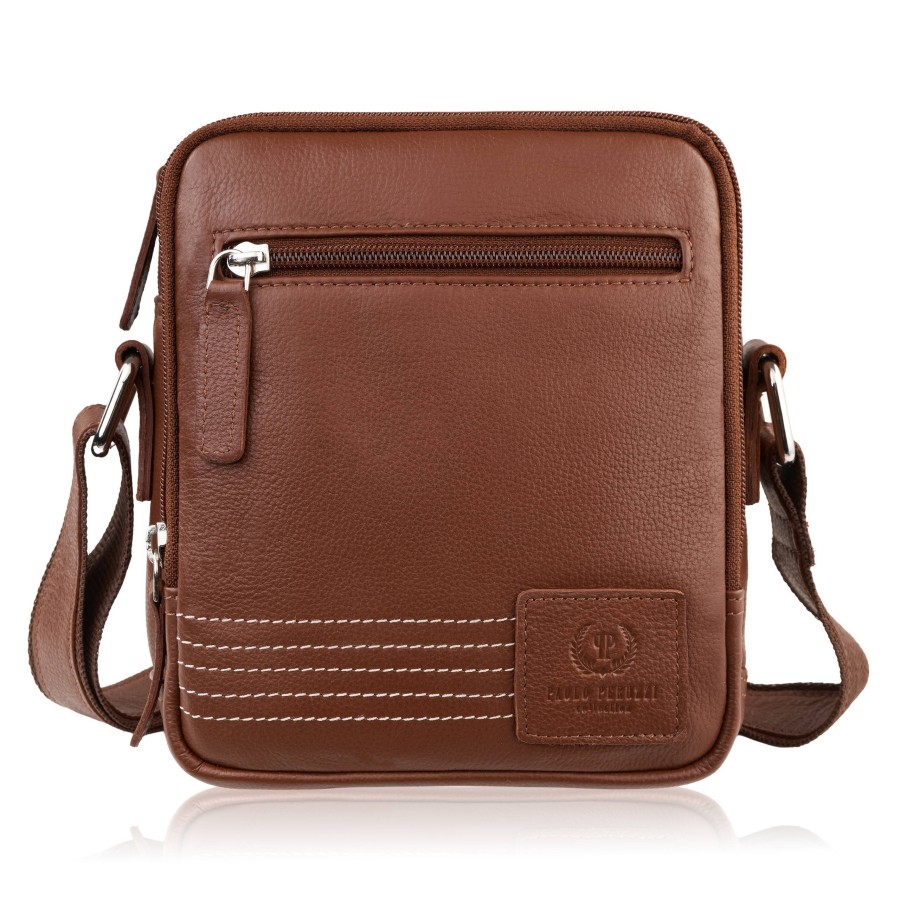 Listonoszka męska skórzana na ramię koniakowa Paolo Peruzzi AY-27-CG