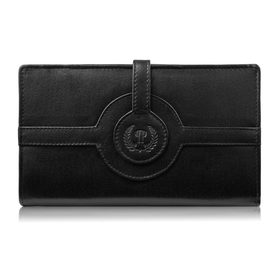 Дамски кожен портфейл черен голям в хоризонтална ориентация с RFID Paolo Peruzzi T-134-BL