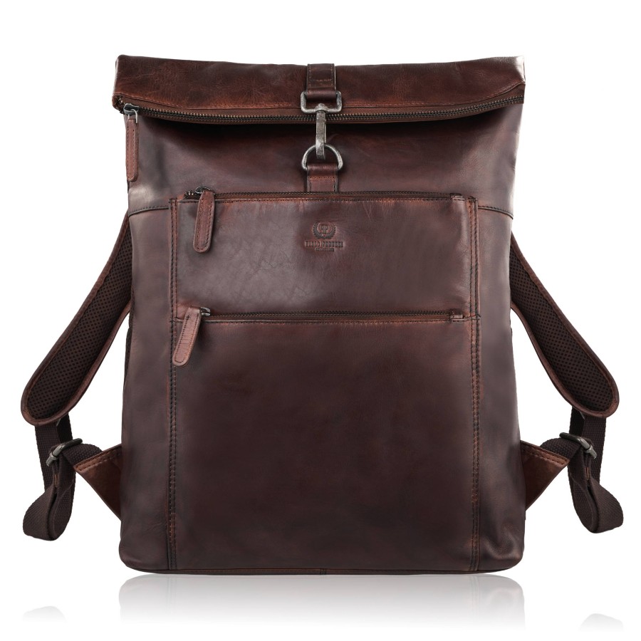 Plecak skórzany vintage roll top na laptopa miejski brązowy Paolo Peruzzi SL-02-BR