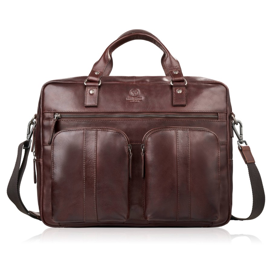 Skórzana torba na laptopa męska na dokumenty brązowa Paolo Peruzzi SL-01-BR