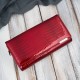 Portfel damski skórzany duży czerwony lakierowany croco SP-19-CRD