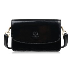 Torebka damska mała skórzana lakierowana czarna kopertówka na ramię do ręki Paolo Peruzzi AY-18-BL