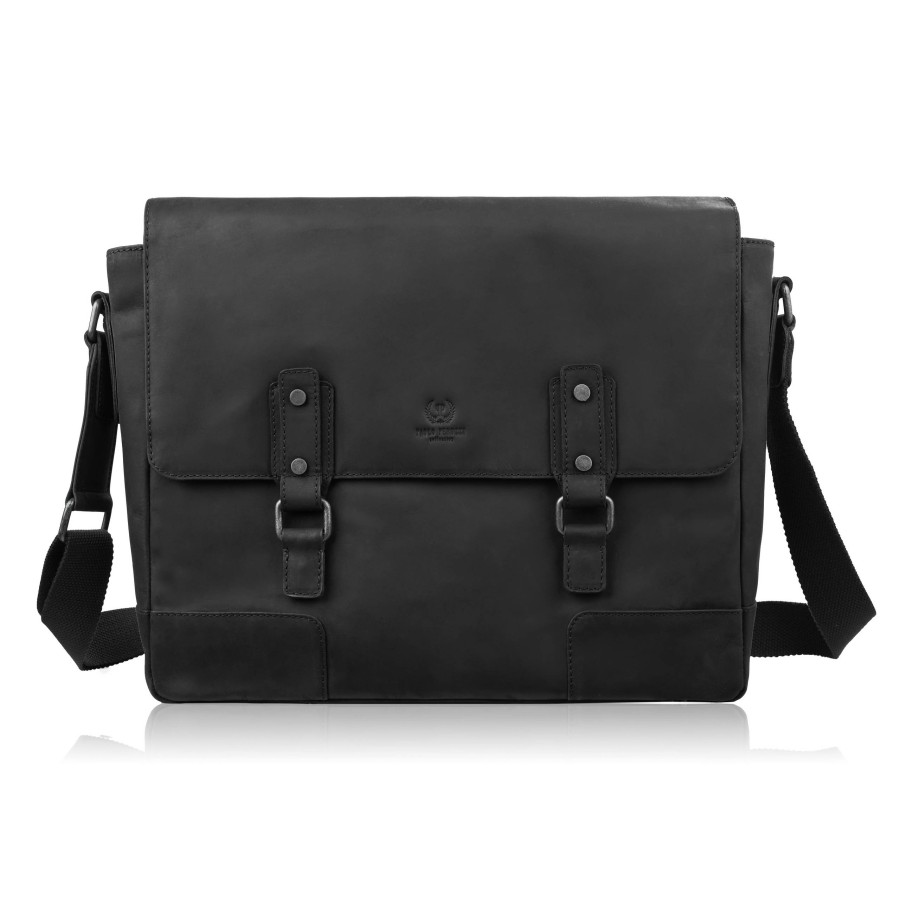 Men's leather shoulder bag for laptop black vintage Paolo Peruzzi SL-09-BL