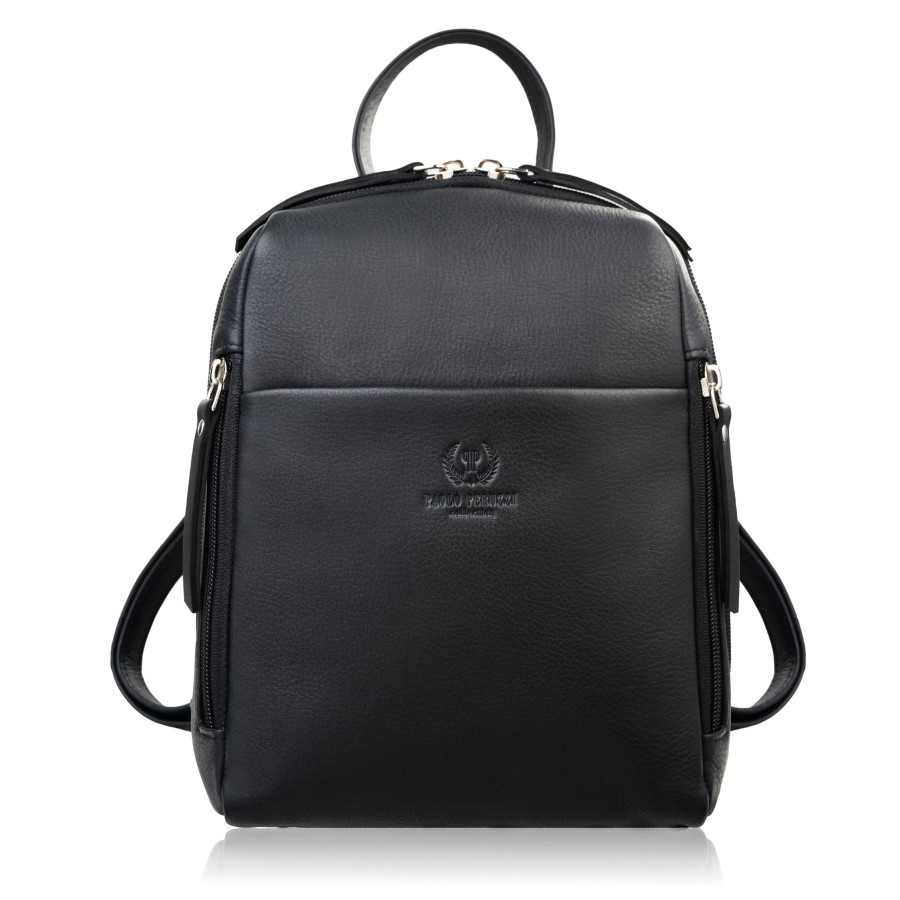 Dámský kožený městský batoh malý černý elegantní Paolo Peruzzi AY-26-BL
