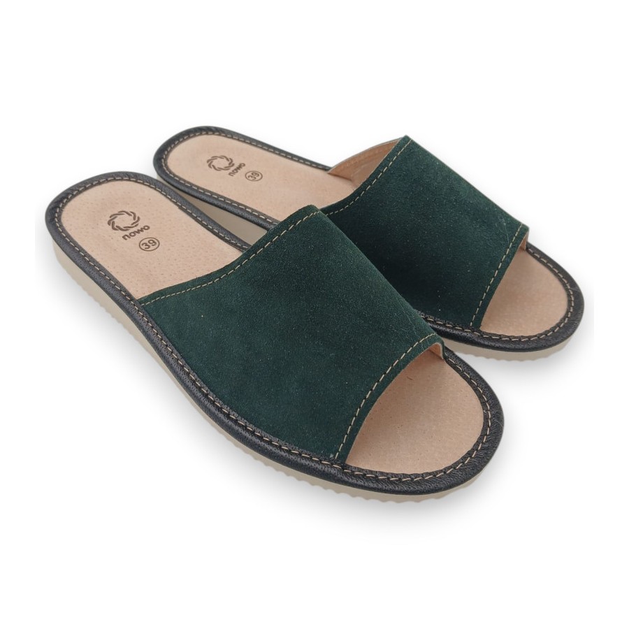 Eleganckie kapcie damskie R.40 domowe klapki skóra naturalna zamsz premium KD-19-GRE-40