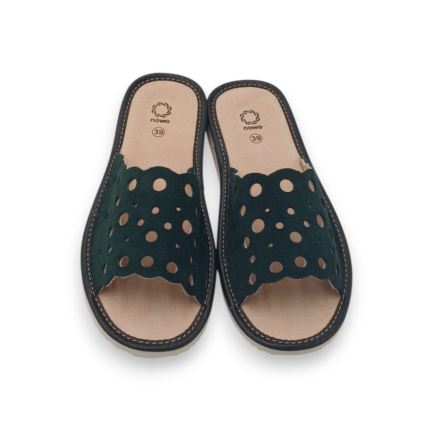 Kapcie damskie R.39 ze skóry naturalnej zamszowej odkryte lekkie wygodne klapki KD-20-GRE-39