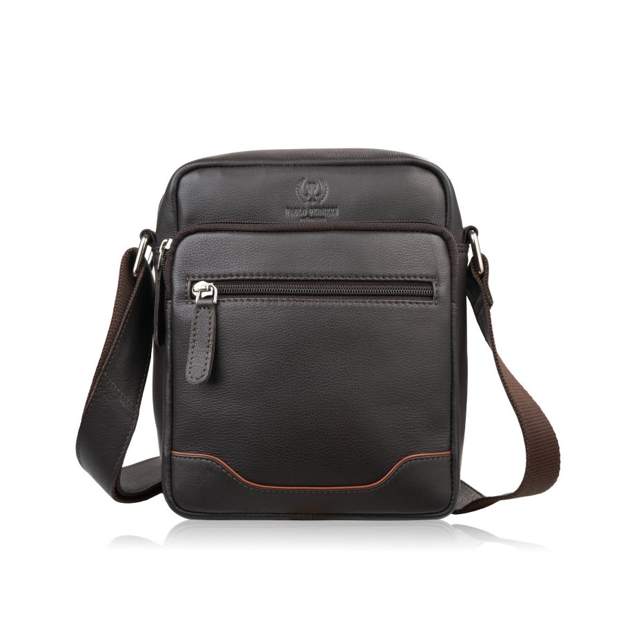 Saszetka męska skórzana na ramię brązowa z wcięciem Paolo Peruzzi AY-30-CGBR