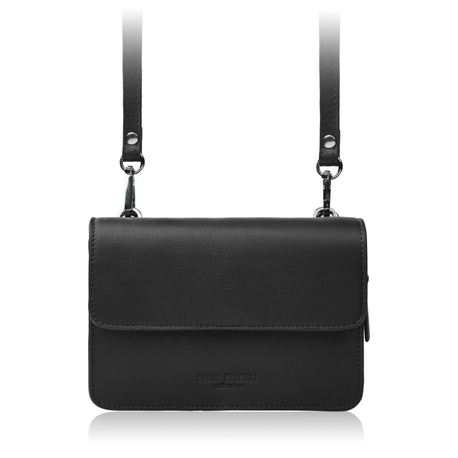 Dámská malá kožená kabelka přes rameno se spojkou 2 v 1 černá Paolo Peruzzi AY-21-BL
