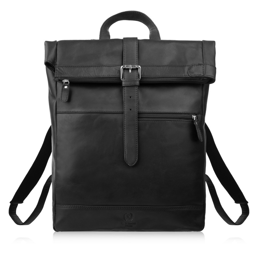 Plecak roll top skórzany vintage na laptopa miejski czarny Paolo Peruzzi AY-32-BL