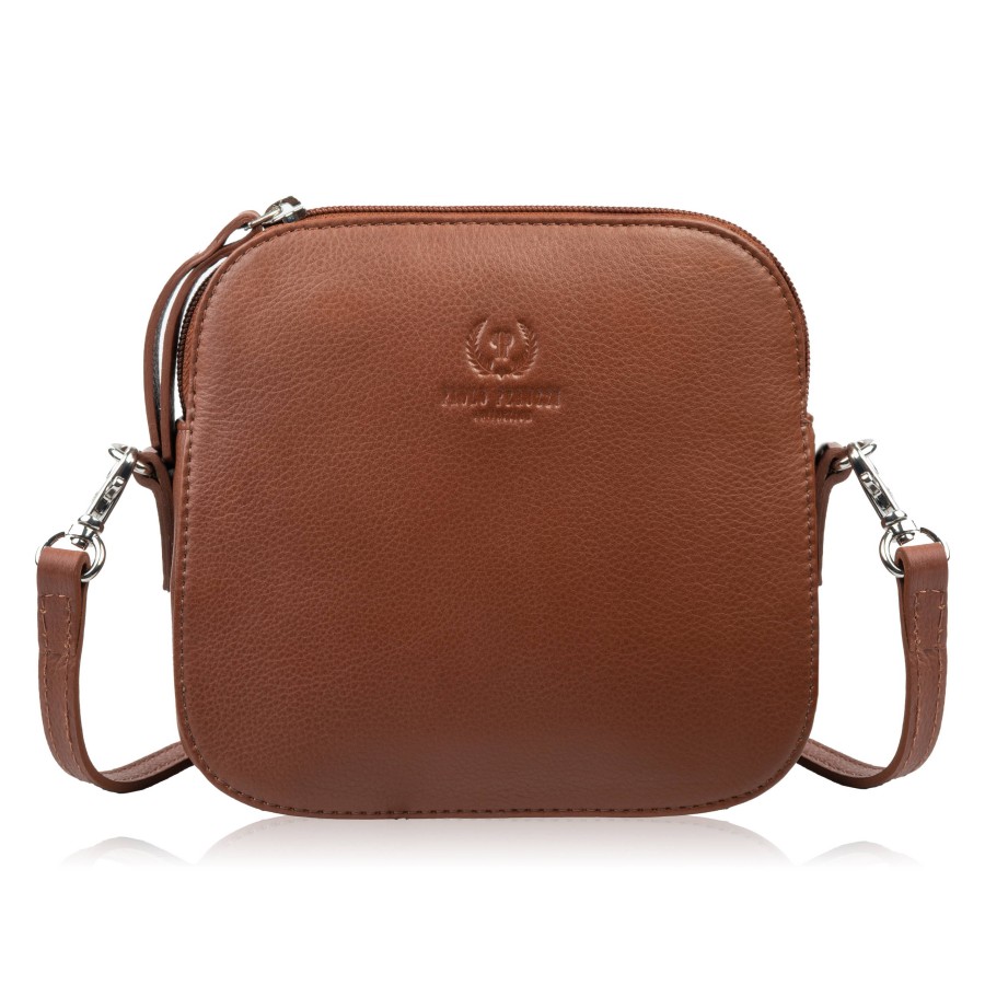 Mała torebka damska skórzana kopertówka na ramię crossbody do ręki koniakowa Paolo Peruzzi AY-24-CG