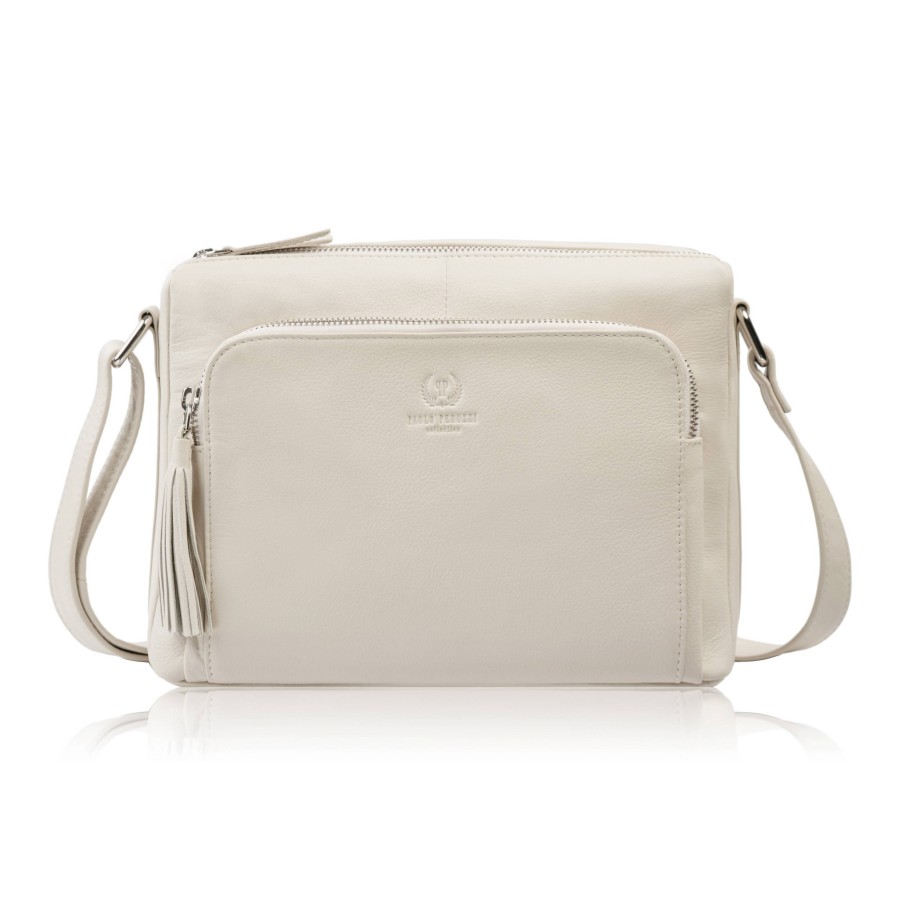 Torebka damska na ramię skórzana beżowa klasyczna miejska pojemna Paolo Peruzzi AY-22-BG