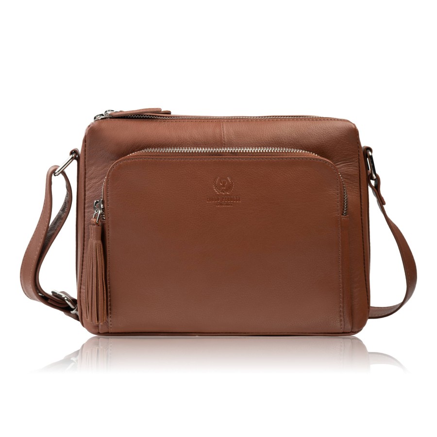 Torebka damska na ramię skórzana koniakowa klasyczna miejska pojemna Paolo Peruzzi AY-22-CGS