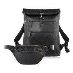 SL-02-BL leather backpack and SL-04-BL men's kidney pouch gift set Paolo Peruzzi ZUP-152-BL