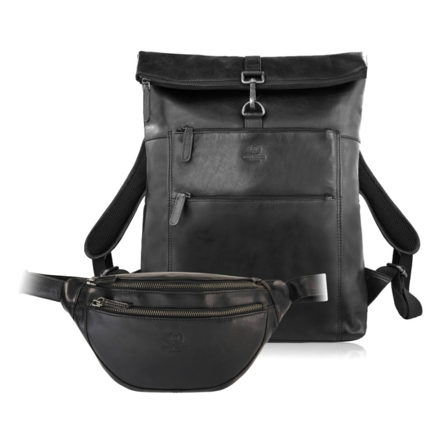 SL-02-BL leather backpack and SL-04-BL men's kidney pouch gift set Paolo Peruzzi ZUP-152-BL