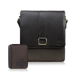 Listonoszka męska AY-01 i portfel męski ze skóry i canvasu AY-06 zestaw upominkowy Paolo Peruzzi ZUP-153-BR