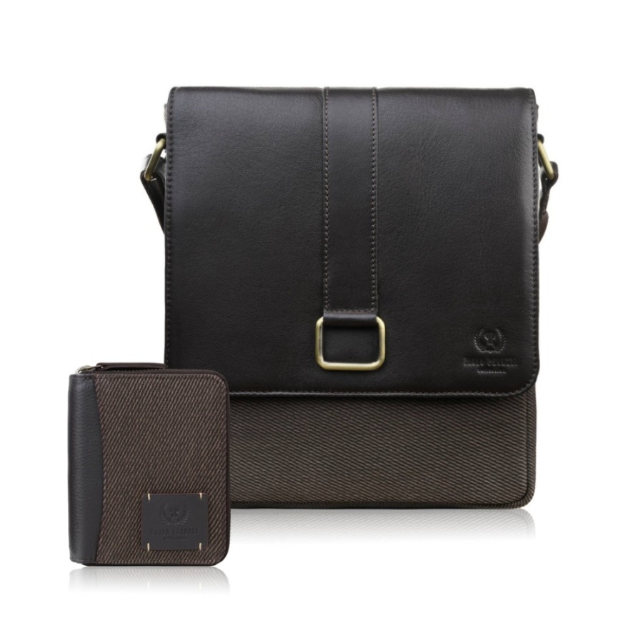 Listonoszka męska AY-01 i portfel męski ze skóry i canvasu AY-06 zestaw upominkowy Paolo Peruzzi ZUP-153-BR