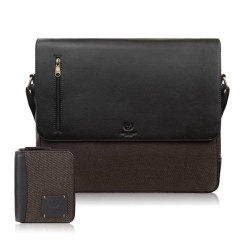 Listonoszka męska AY-01 i portfel męski ze skóry i canvasu AY-06 zestaw upominkowy Paolo Peruzzi ZUP-153-BR