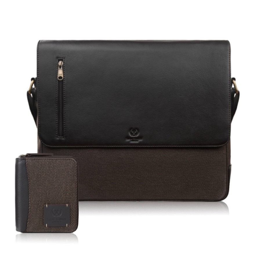 Torba męska na dokumenty AY-02 i portfel męski ze skóry i canvasu AY-06 zestaw upominkowy Paolo Peruzzi ZUP-154-BR