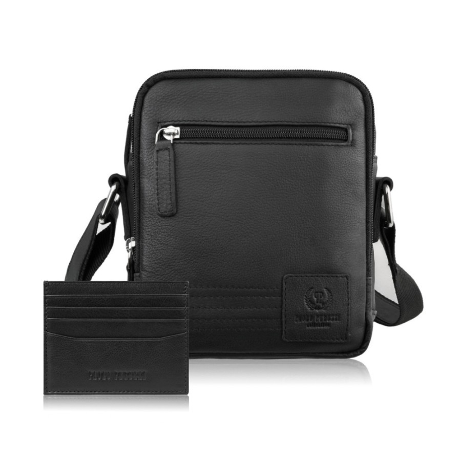 Listonoszka męska AY-01 i portfel męski ze skóry i canvasu AY-06 zestaw upominkowy Paolo Peruzzi ZUP-153-BR