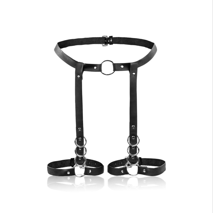 Sessuale skórzany harness na uda i talię damski czarny SES-07-BL