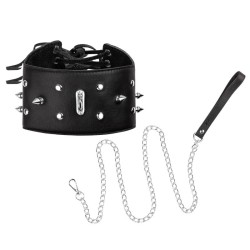 Obroża skórzana SES-06 i smycz ze skórzaną rączką SES-04 zestaw Sessuale BL ZUP-159-BL