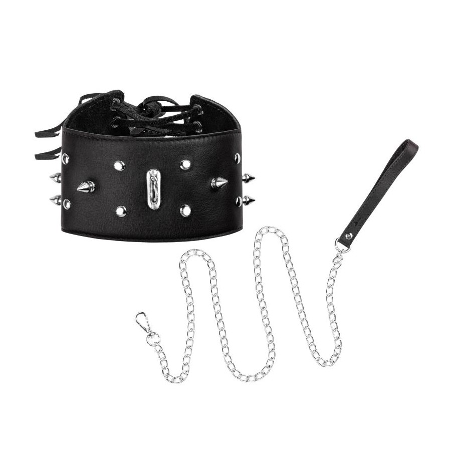 Obroża skórzana SES-06 i smycz ze skórzaną rączką SES-04 zestaw Sessuale BL ZUP-159-BL