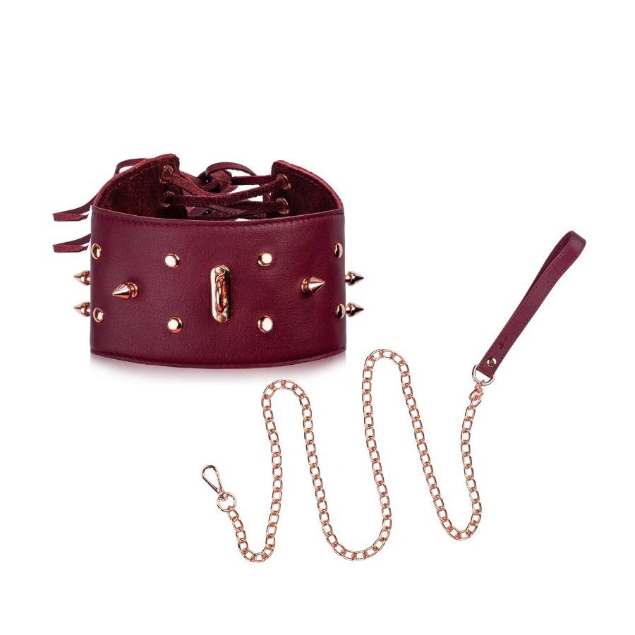 Obroża skórzana SES-06 i smycz ze skórzaną rączką SES-04 zestaw Sessuale BL ZUP-159-BL