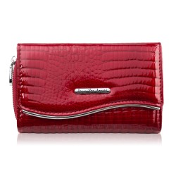 Portfel damski skórzany lakierowany ze zwierzęcym wzorem croco czerwony SP-24-CRD
