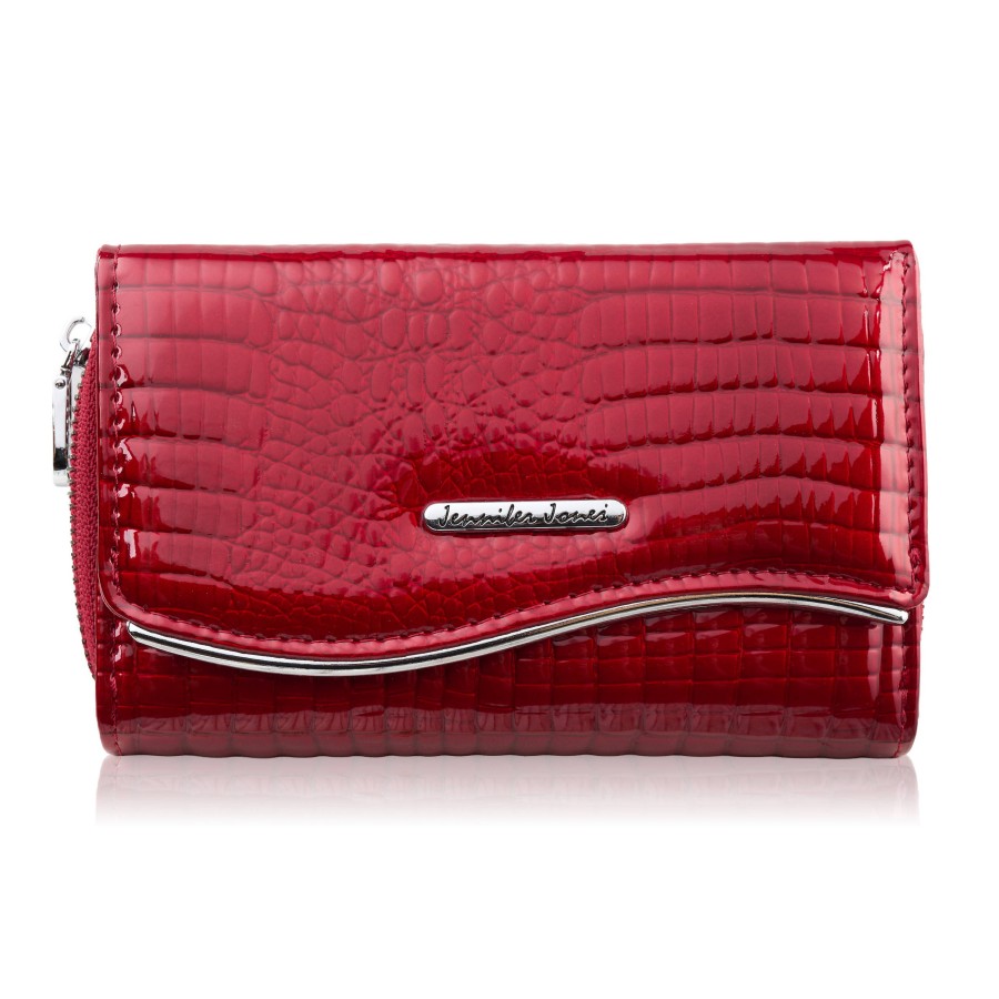 Portfel damski skórzany lakierowany z roślinnym wzorem czerwony SP-24-RD