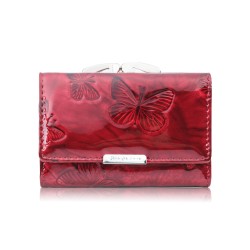 Portfel damski skórzany lakierowany z roślinnym wzorem czerwony SP-24-RD