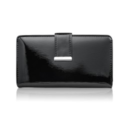 Portfel damski skórzany duży lakierowany czarny poziomy z RFID SP-25-BL