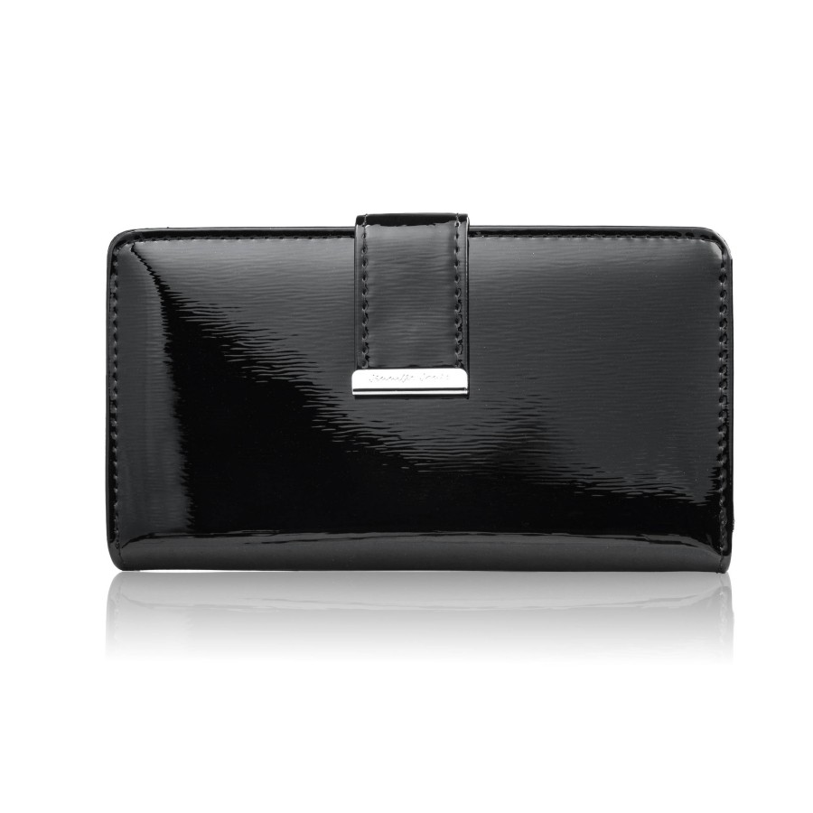 Portfel damski skórzany duży lakierowany czarny poziomy z RFID SP-25-BL
