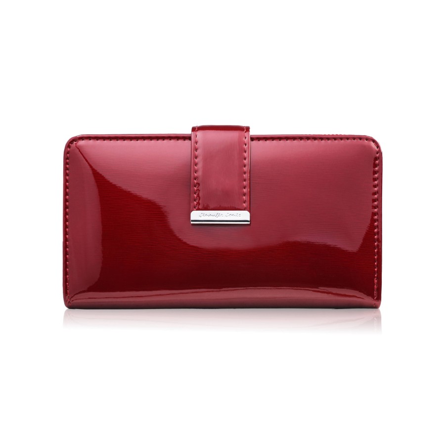 Portfel damski skórzany duży lakierowany czerwony poziomy z RFID SP-25-RD