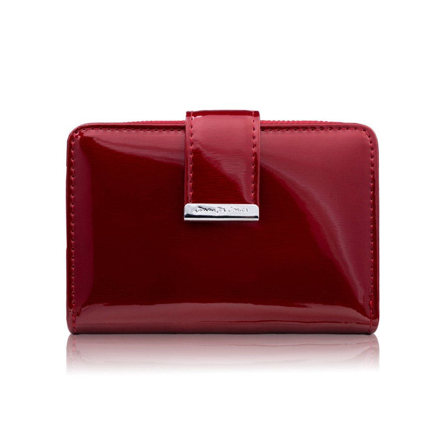 Portfel damski skórzany lakierowany mały czerwony z RFID SP-26-RD