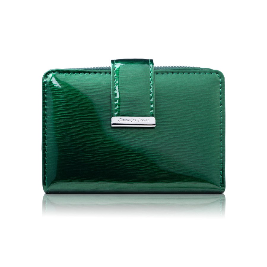 Portfel damski skórzany lakierowany mały zielony z RFID SP-26-GR