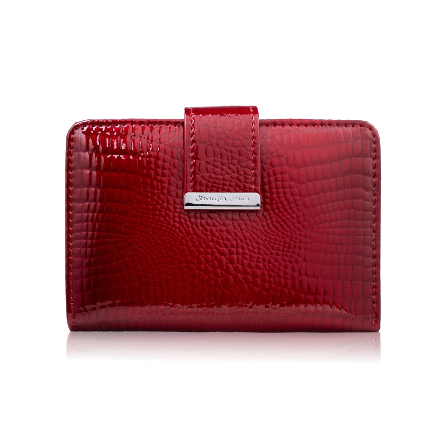 Portfel damski skórzany lakierowany mały czerwony z tłoczeniem croco z RFID SP-26-CRD
