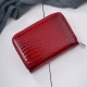 Portfel damski skórzany lakierowany mały czerwony z tłoczeniem croco z RFID SP-26-CRD