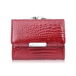 Portfel damski mini skórzany czerwony lakierowany z tłoczeniem croco Jennifer Jones SP-28-CRD