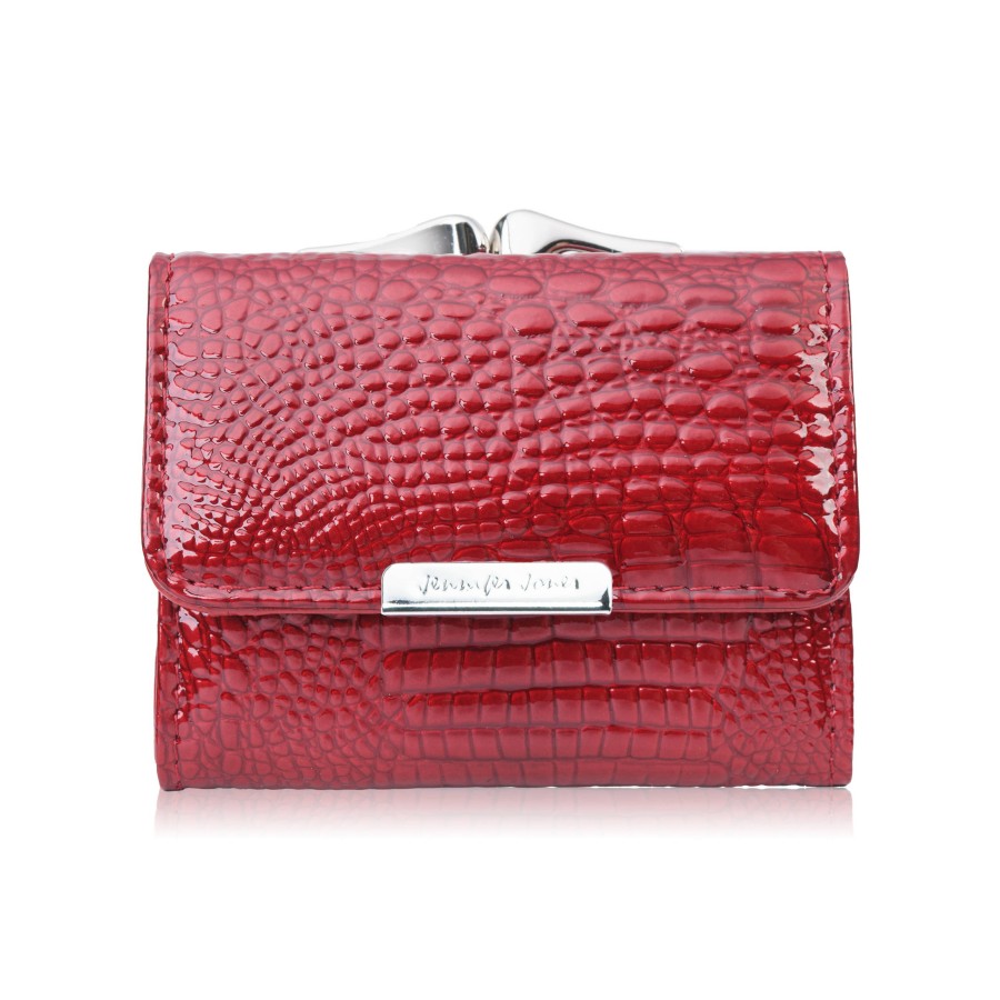 Portfel damski skórzany mini czerwony lakierowany w motyle Jennifer Jones z RFID SP-28-RD