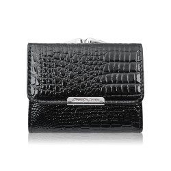 Portfel damski mini skórzany czarny lakierowany z tłoczeniem croco Jennifer Jones SP-28-CBL