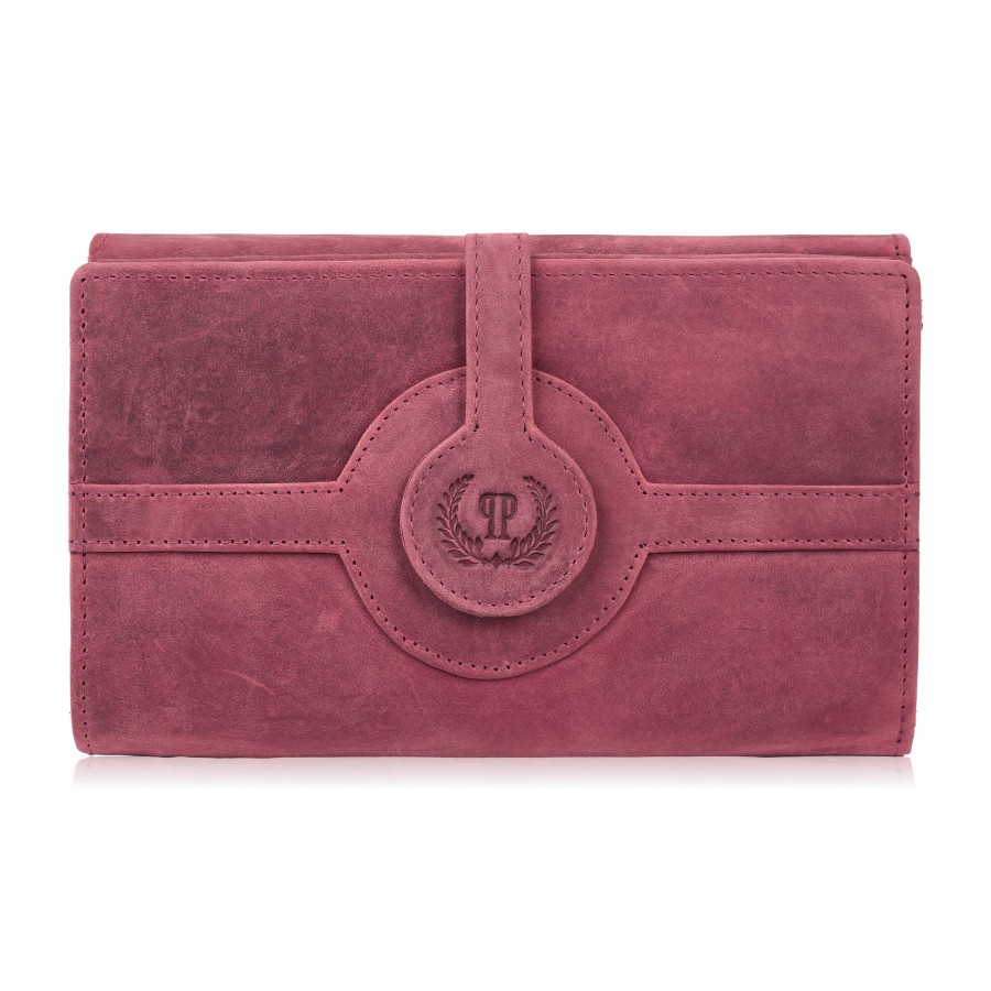 Dámská kožená peněženka červená velká vintage v horizontální orientaci s RFID Paolo Peruzzi T-134-HRD