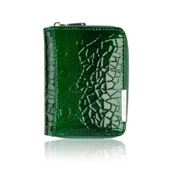 Portfel damski skórzany mini zielony skóra naturalna lakierowana croco SP-18-GRN
