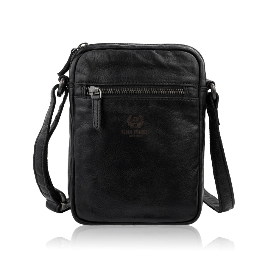 Saszetka męska skórzana czarna na ramię washed leather Paolo Peruzzi SL-03-CSBL