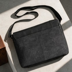 Torba męska na ramię do pracy czarna canvas skóra ekologiczna A4 AS-10-BL